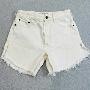 We The Free Jean Shorts WMNS 25 Cream Frayed Hem Cut-Off Button Fly Free People